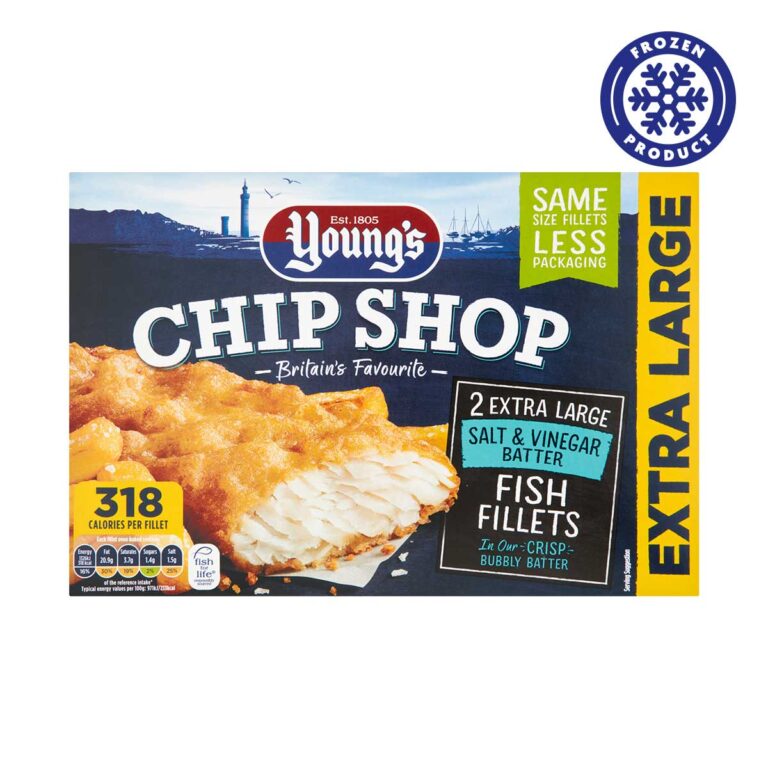 Youngs Chip Shop 2 XL Fish Fillets in Salt & Vinegar Batter 300g Heron Foods Youngs Chip Shop 2 XL Fish Fillets in Salt & Vinegar Batter 300g Heron Foods