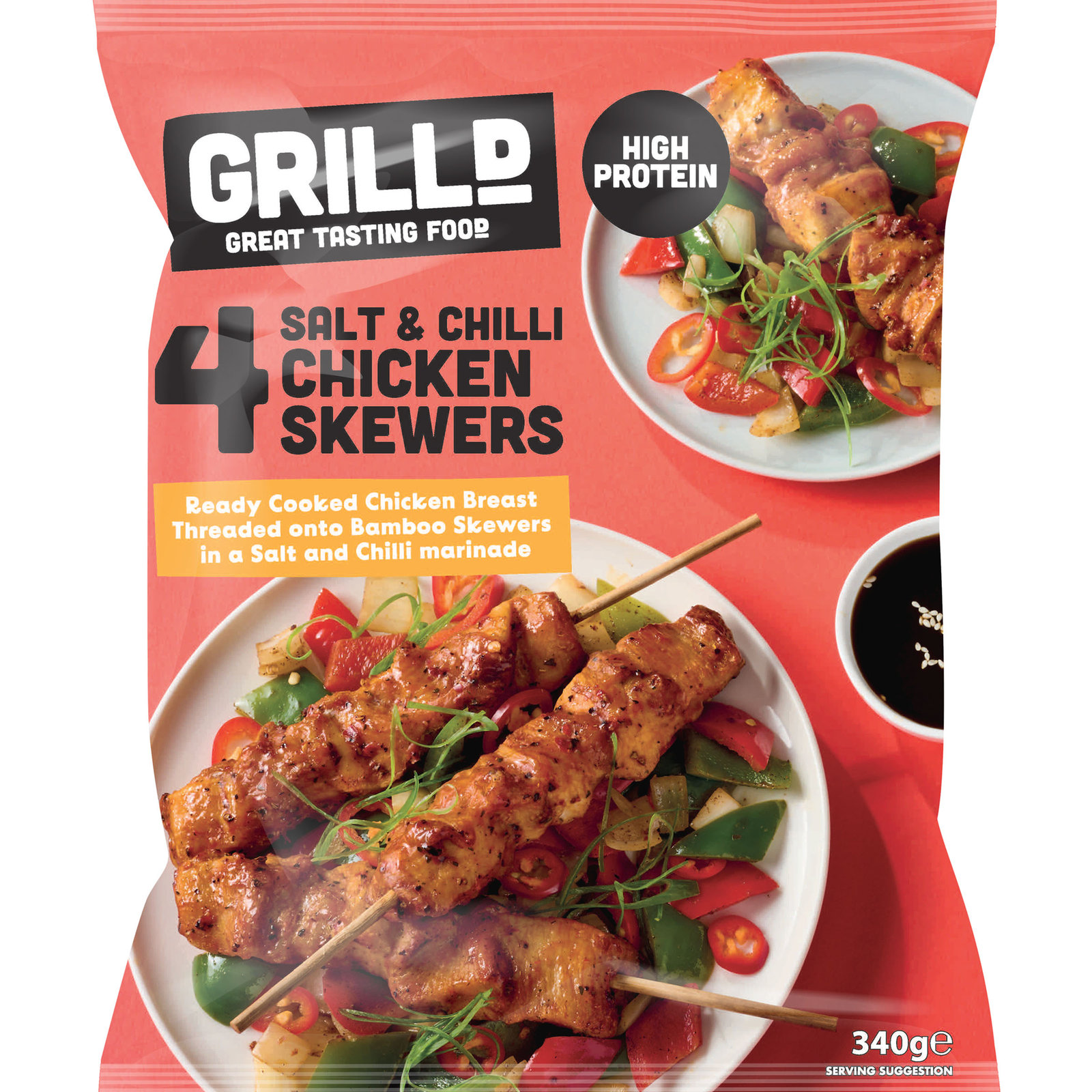 GRILLD 4 Salt & Chilli Chicken Skewers 340g