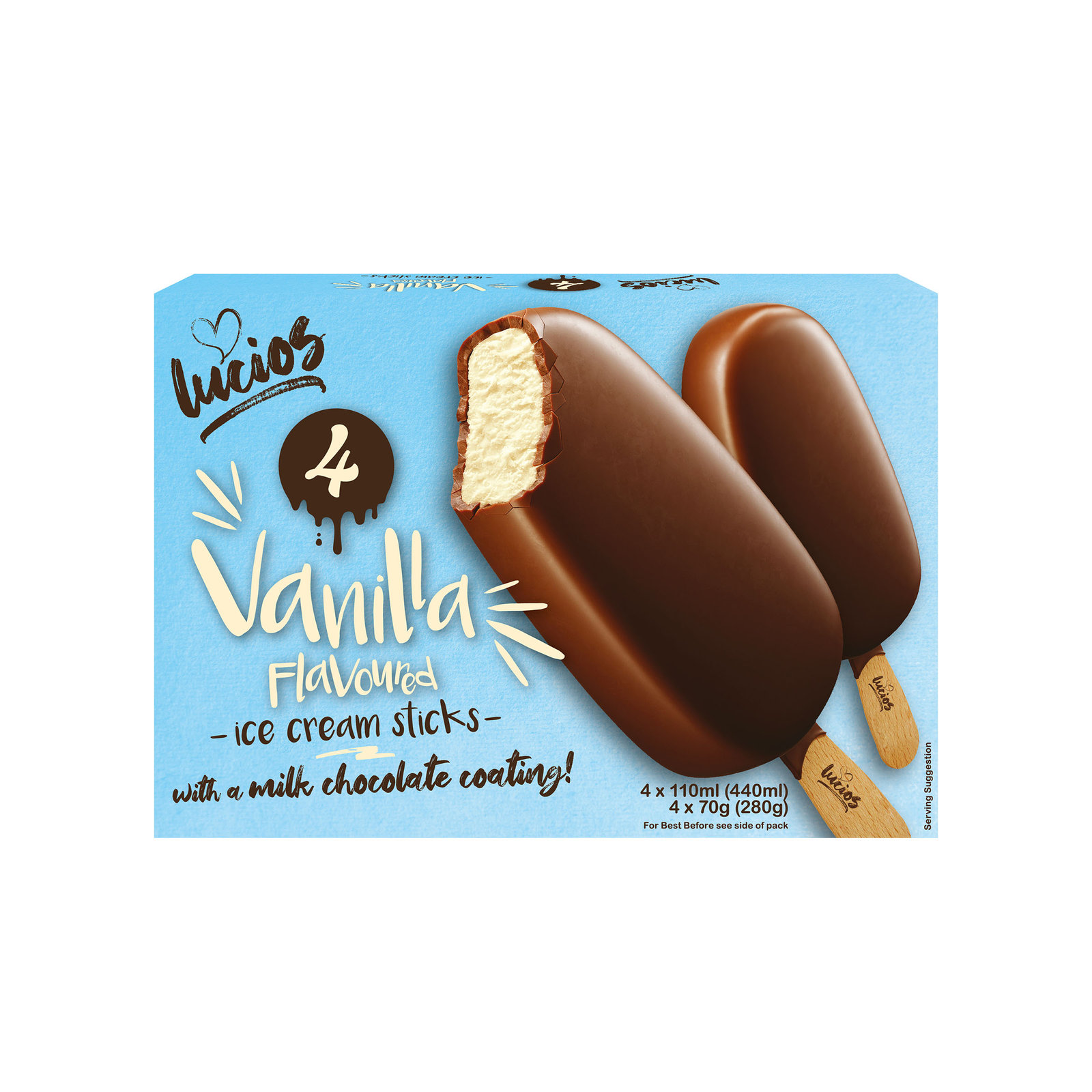 Lucio's 4 Vanilla Milk Chocolate Ice Cream Sticks 4×110ml