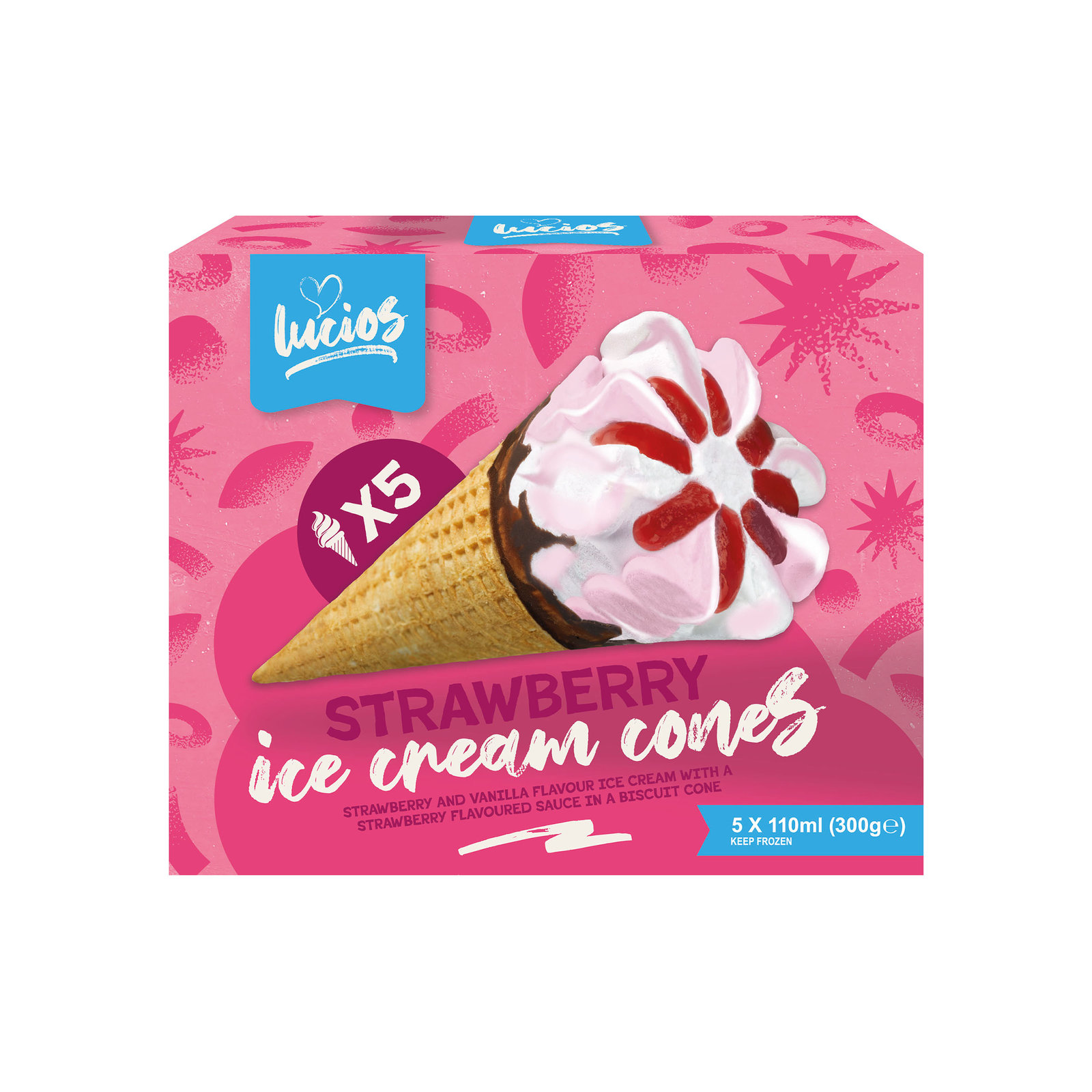 Lucio's Strawberry Ice Cream Cones 5×110ml