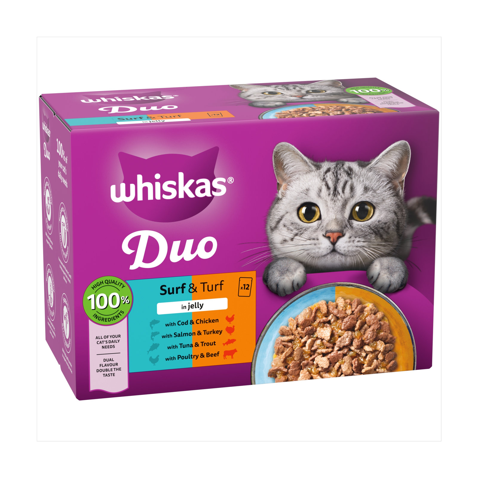 Whiskas 2-12 Month Cat Pouches Poultry Feasts In Jelly 12×85g