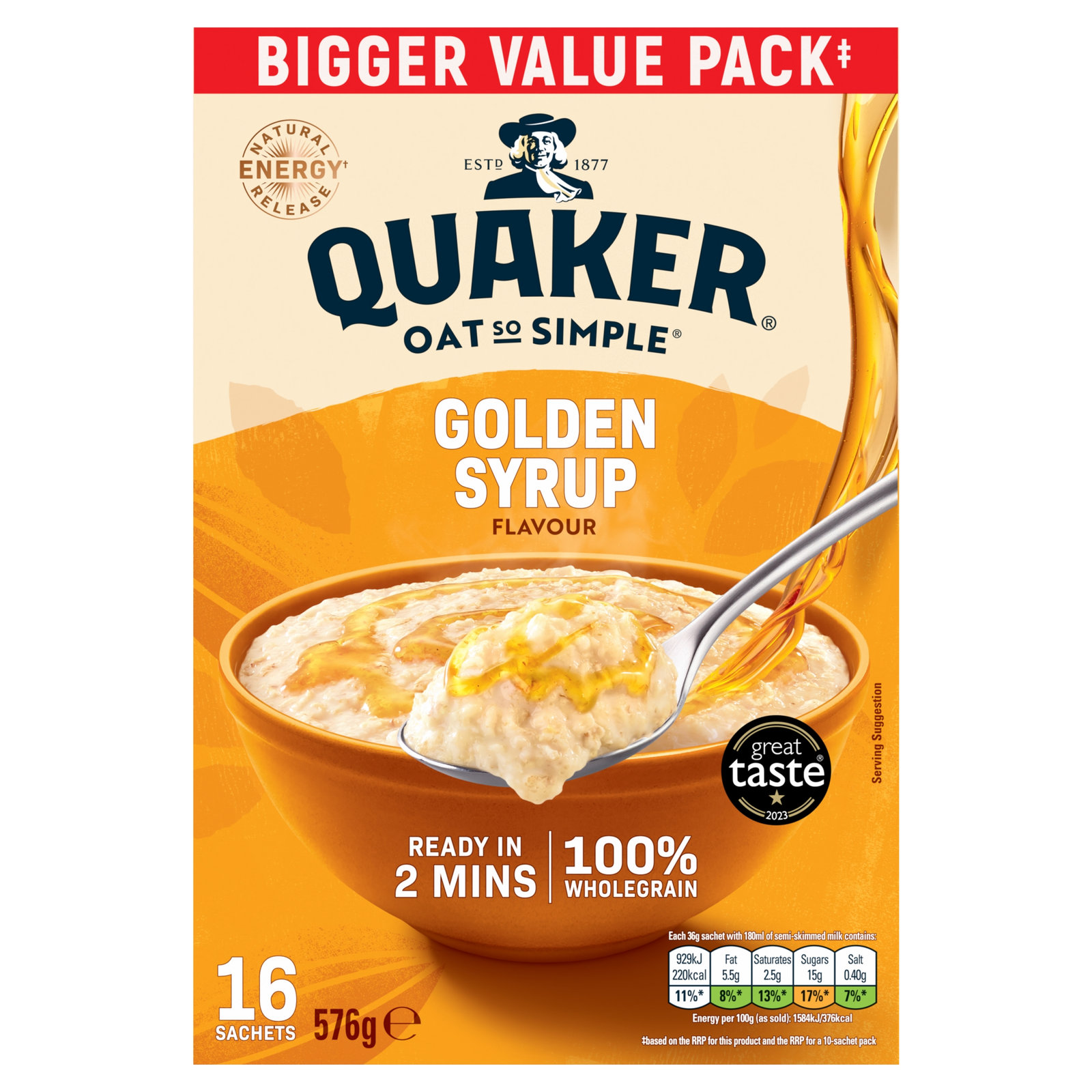 16 Quaker Oat So Simple Golden Syrup Sachets 576g