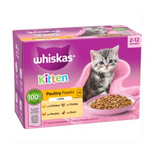 Whiskas 2-12 Month Cat Pouches Poultry Feasts In Jelly 12×85g