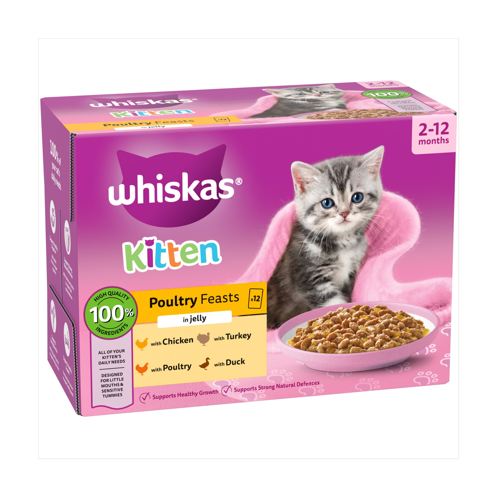 Whiskas 2-12 Month Cat Pouches Poultry Feasts In Jelly 12×85g