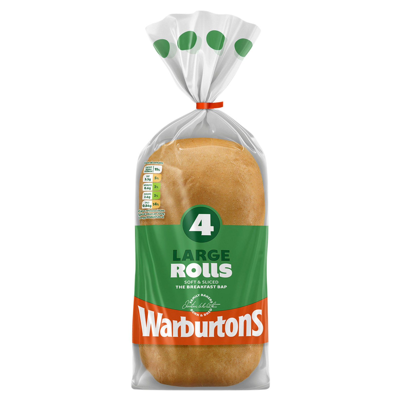 Warburtons Sliced Large Rolls 4pk