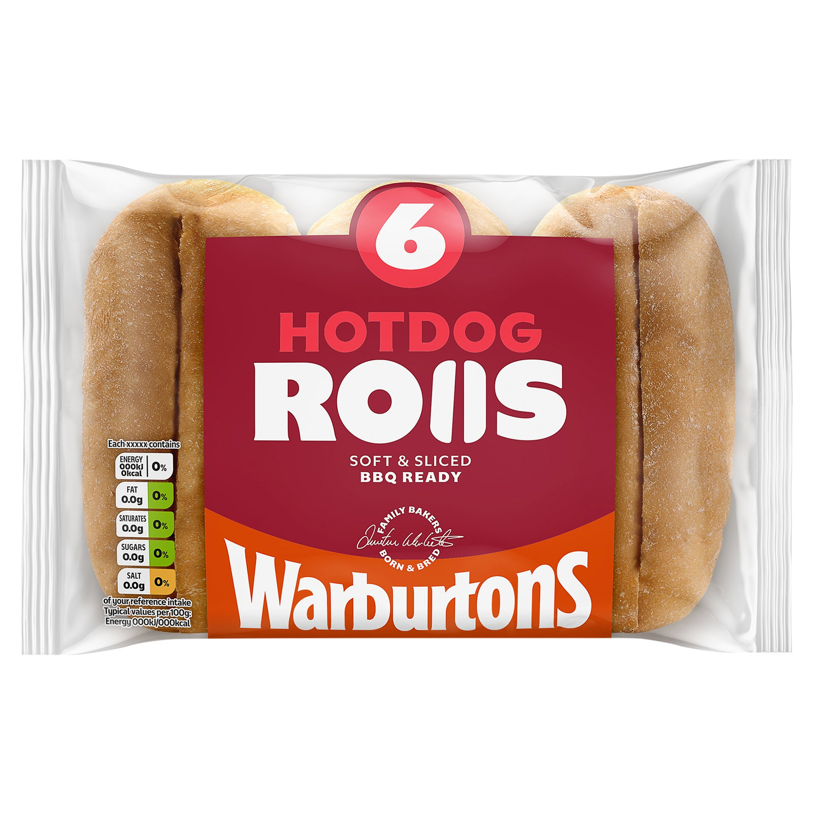 Warburtons Hot Dog Rolls 6pk