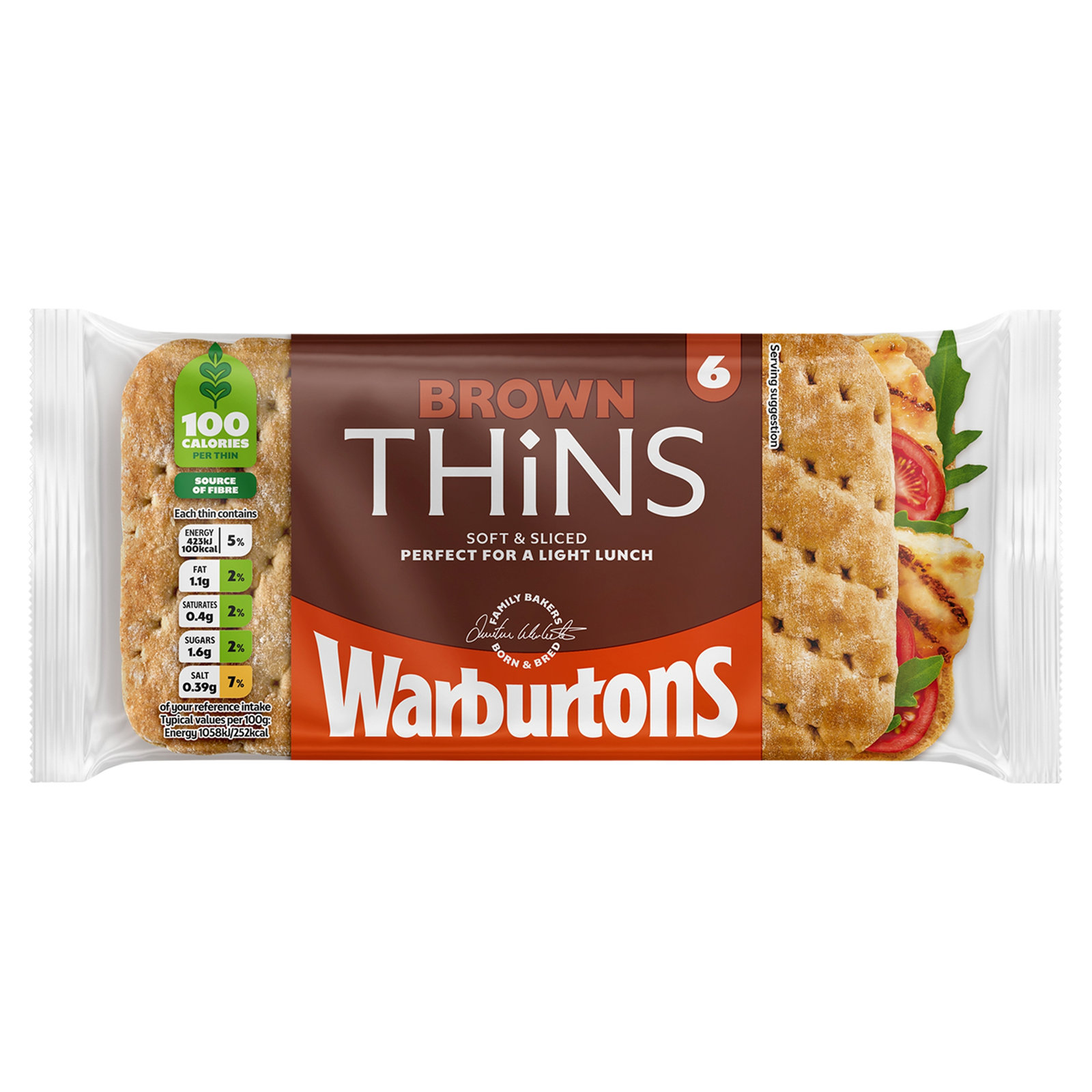 Warburtons Brown Sandwich Thins 6pk