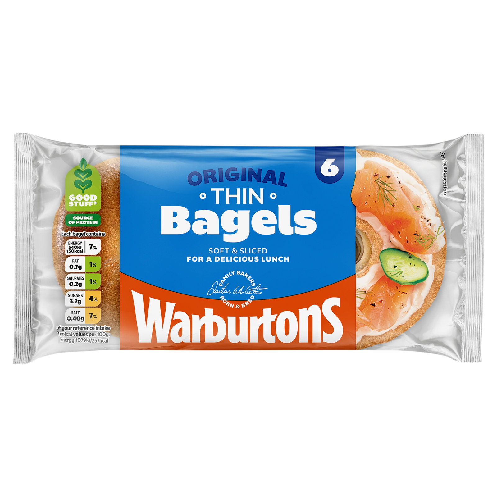 Warburtons Plain Thin Bagels 6pk