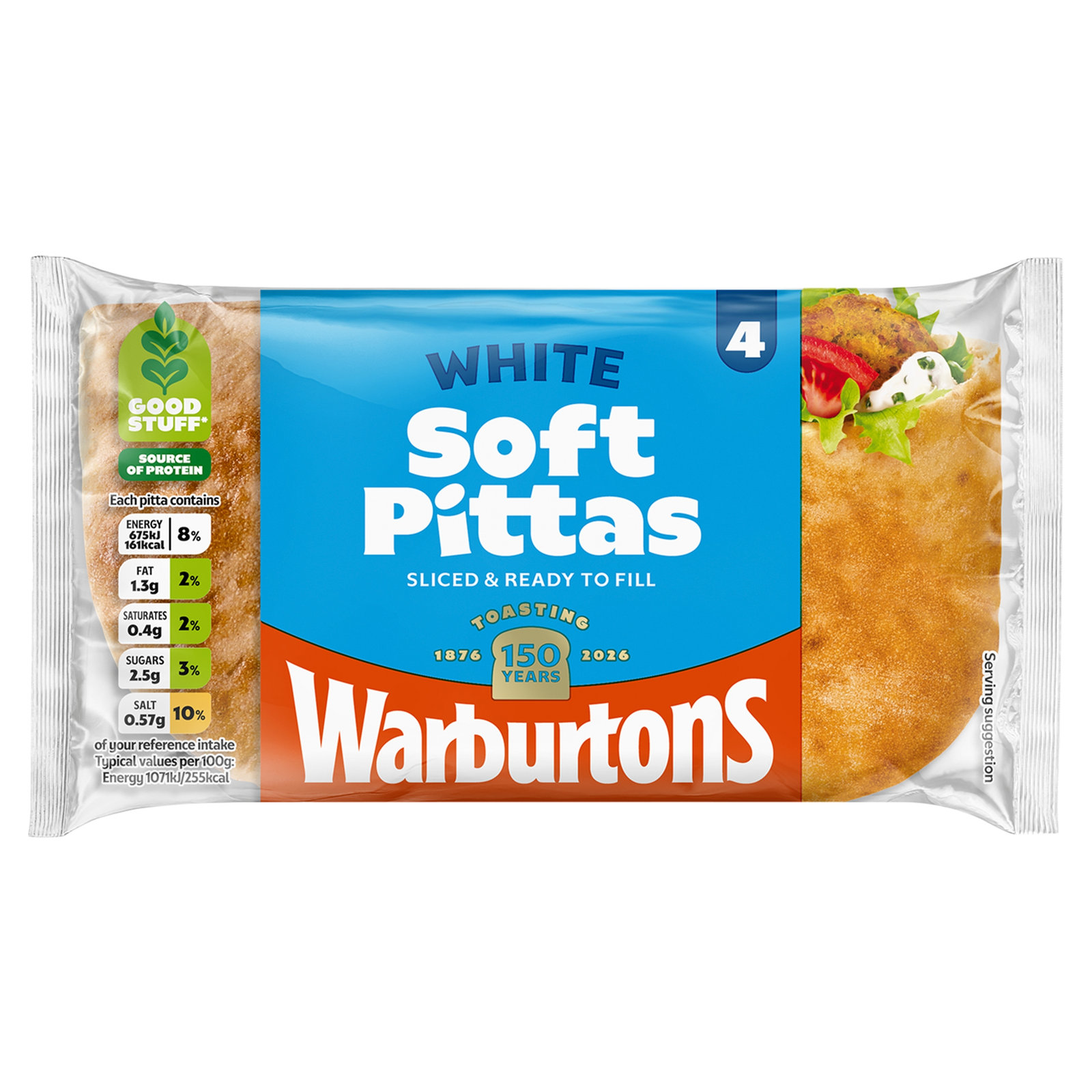 Warburtons White Soft Pitta 4pk