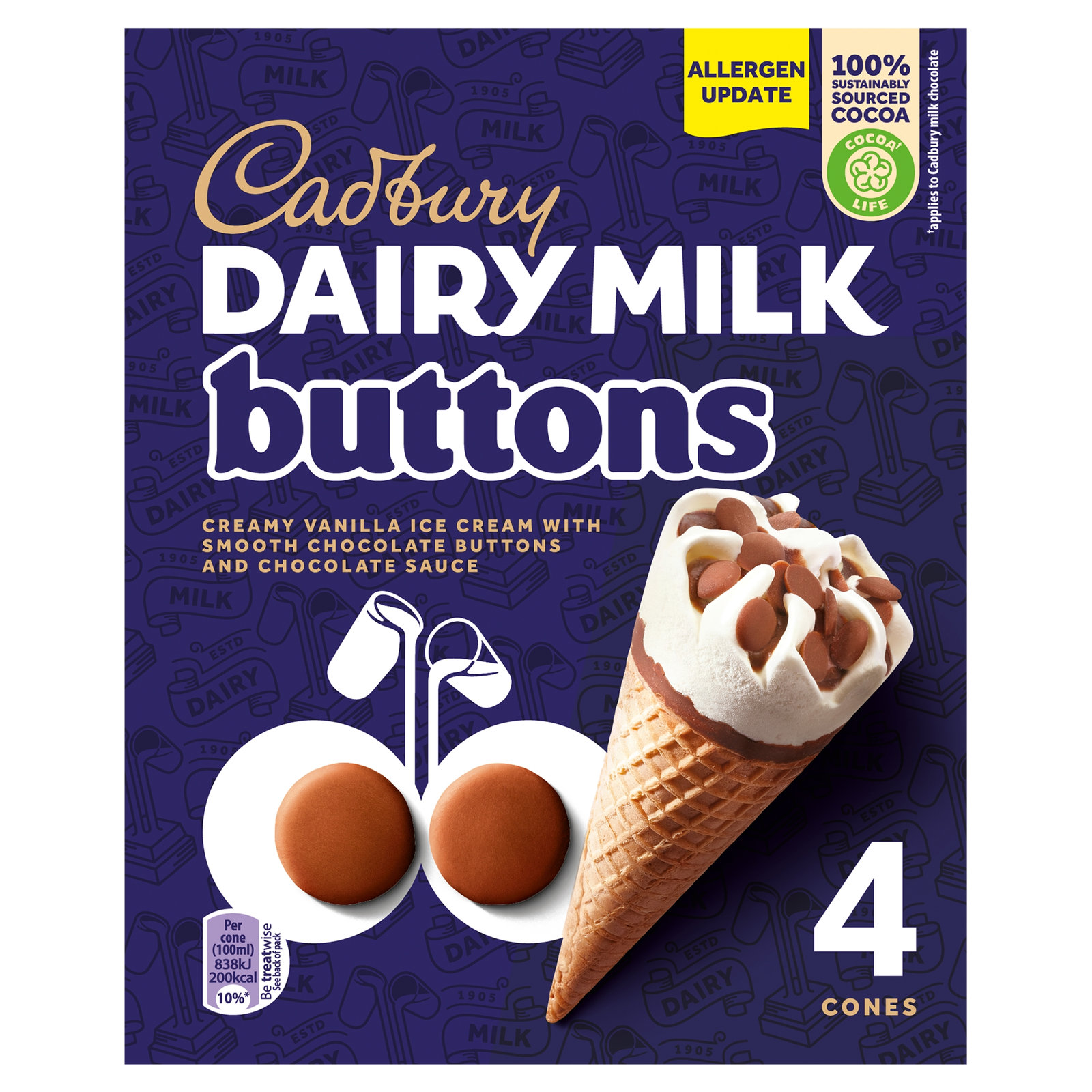 Cadbury Dairy Milk Buttons Cones 4×100ml