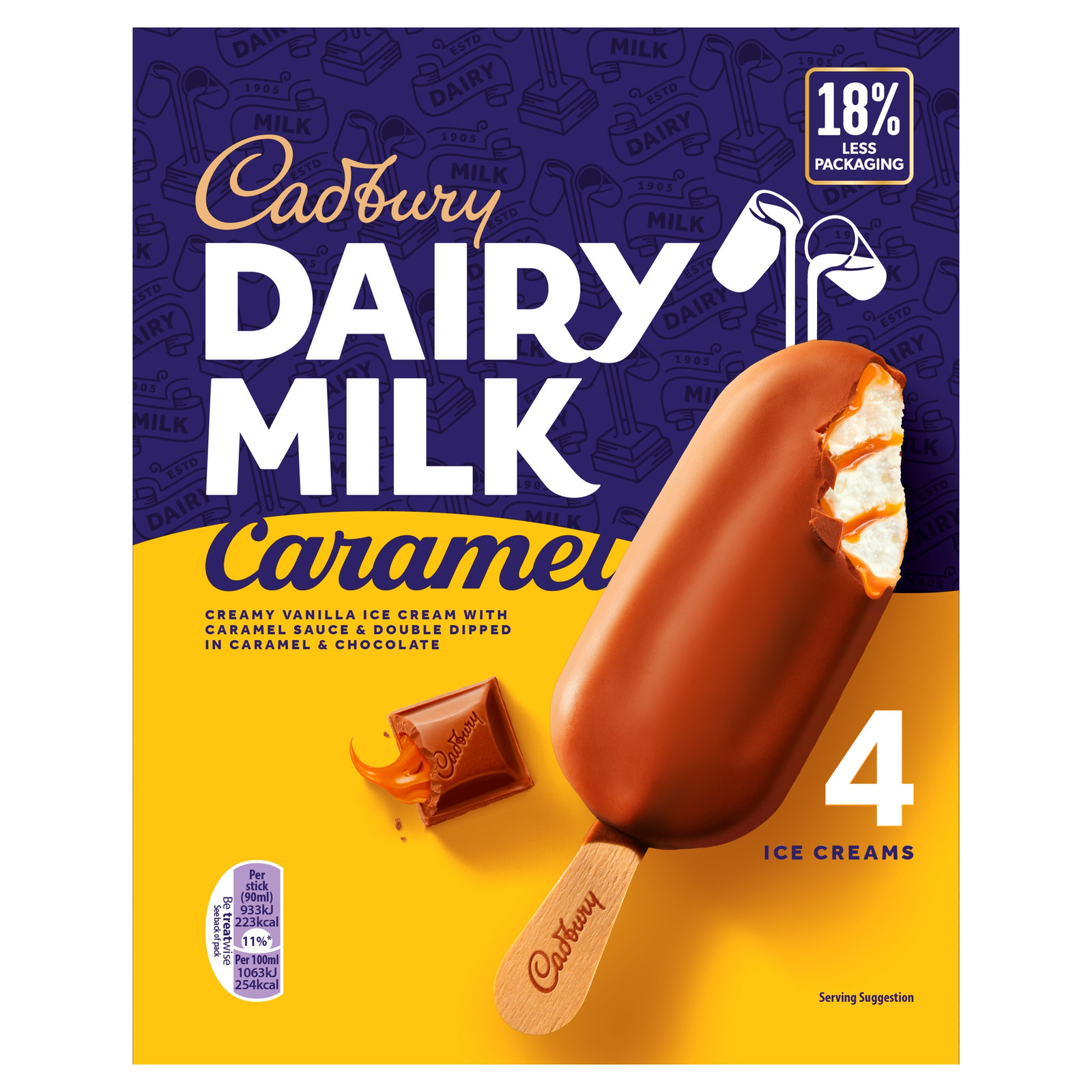 Cadbury Dairy Milk Caramel Sticks 4×90ml