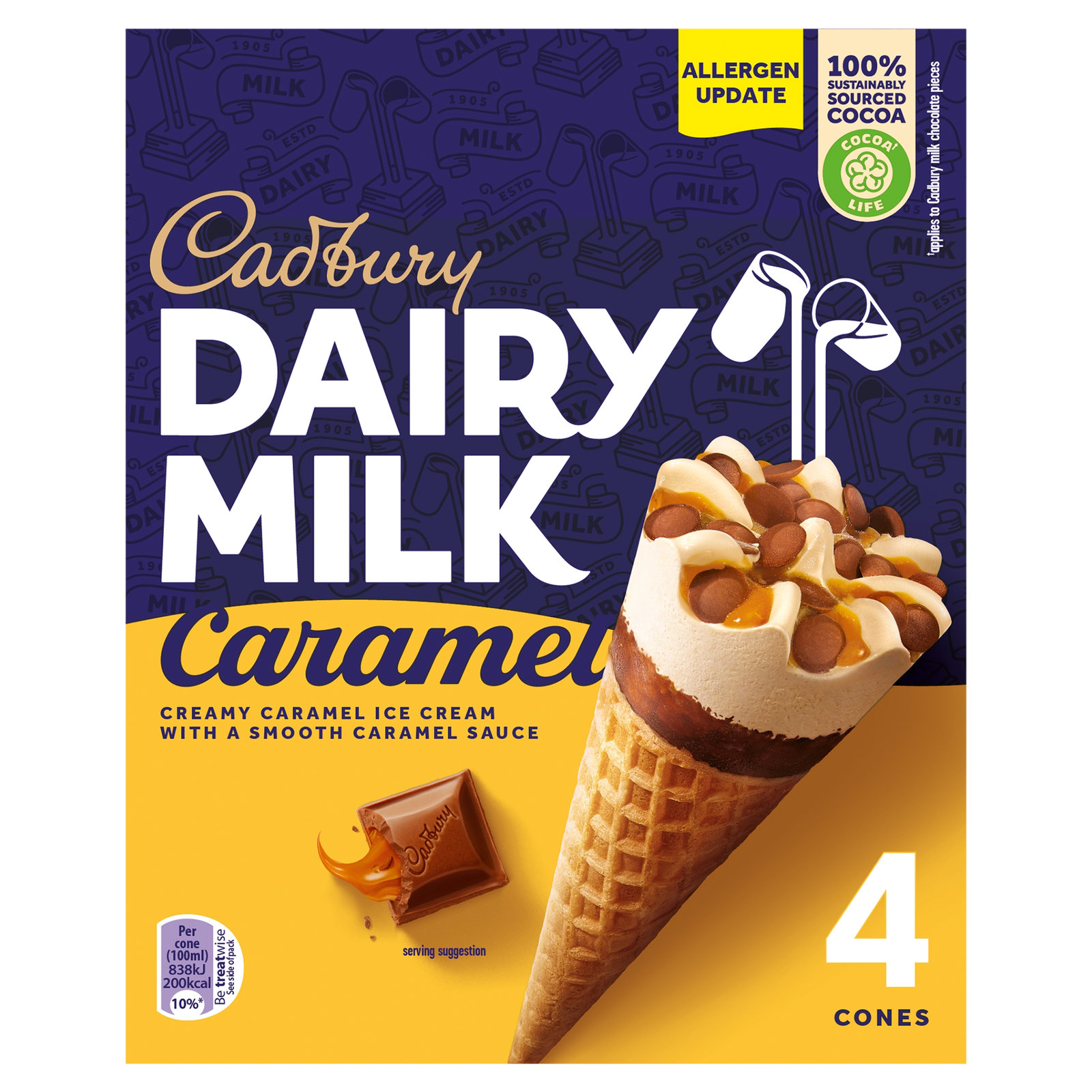 Cadbury Dairy Milk Caramel Ice Cream Cones 4×100ml