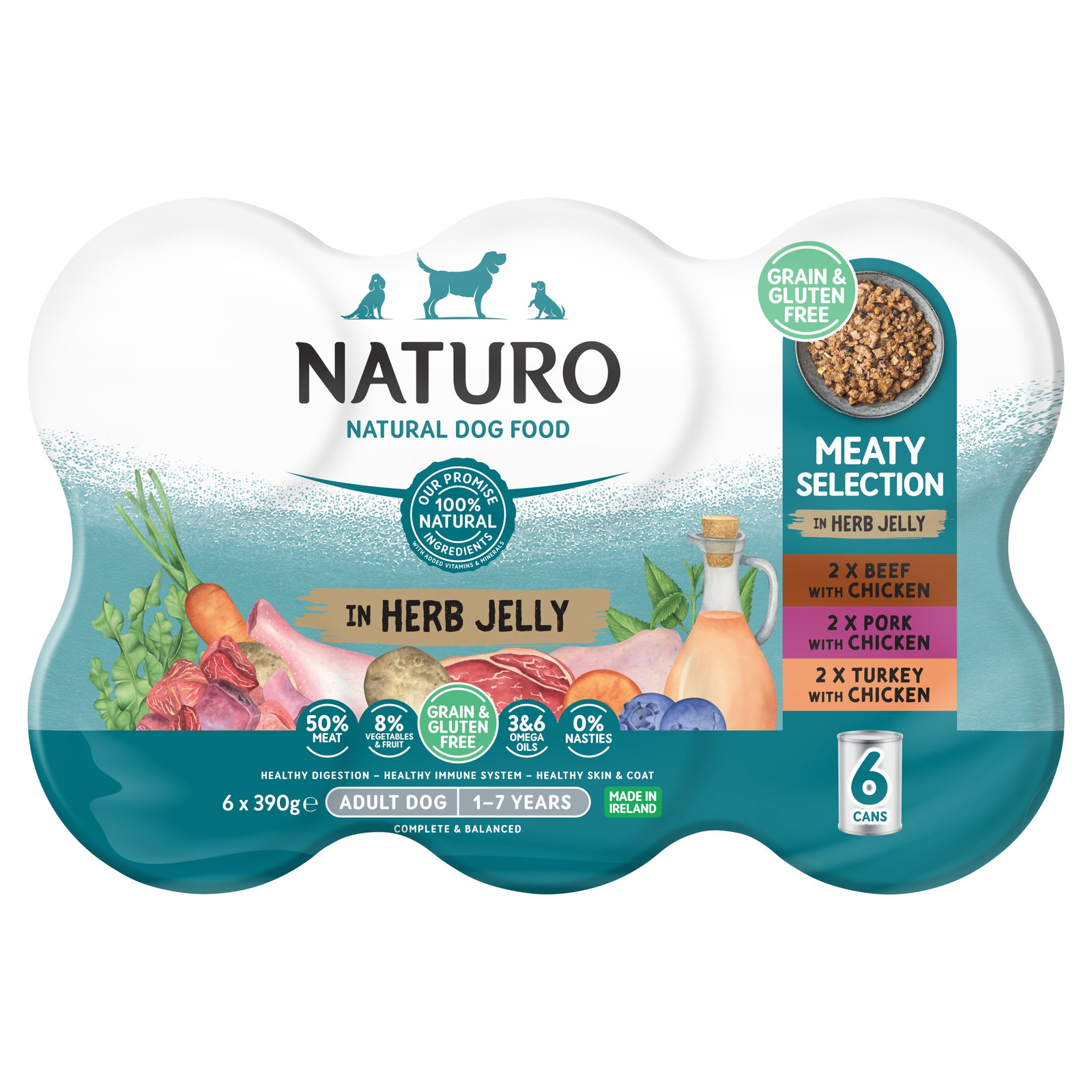 Naturo Adult Dog Meaty Selection in Herb Jelly 6×390g