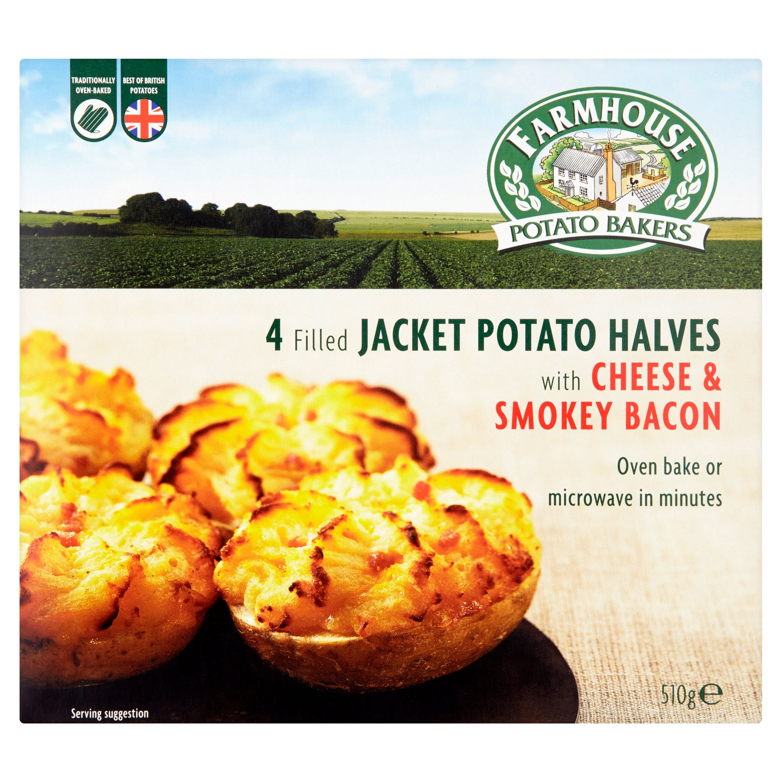 Farmhouse Cheese & Smoky Bacon Potato Halves 510g