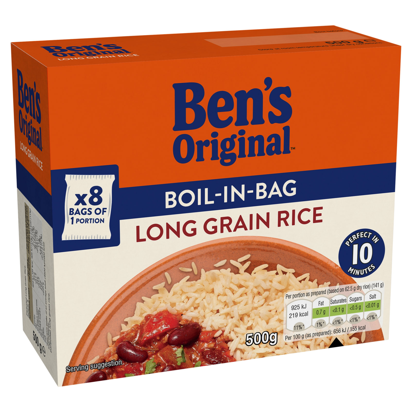 Ben's Original Boil in Bag Long Grain Rice 8 x 62.5g