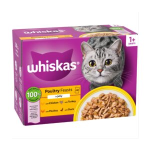 Whiskas 1+ Cat Pouches Poultry Feasts In Jelly 12×85g