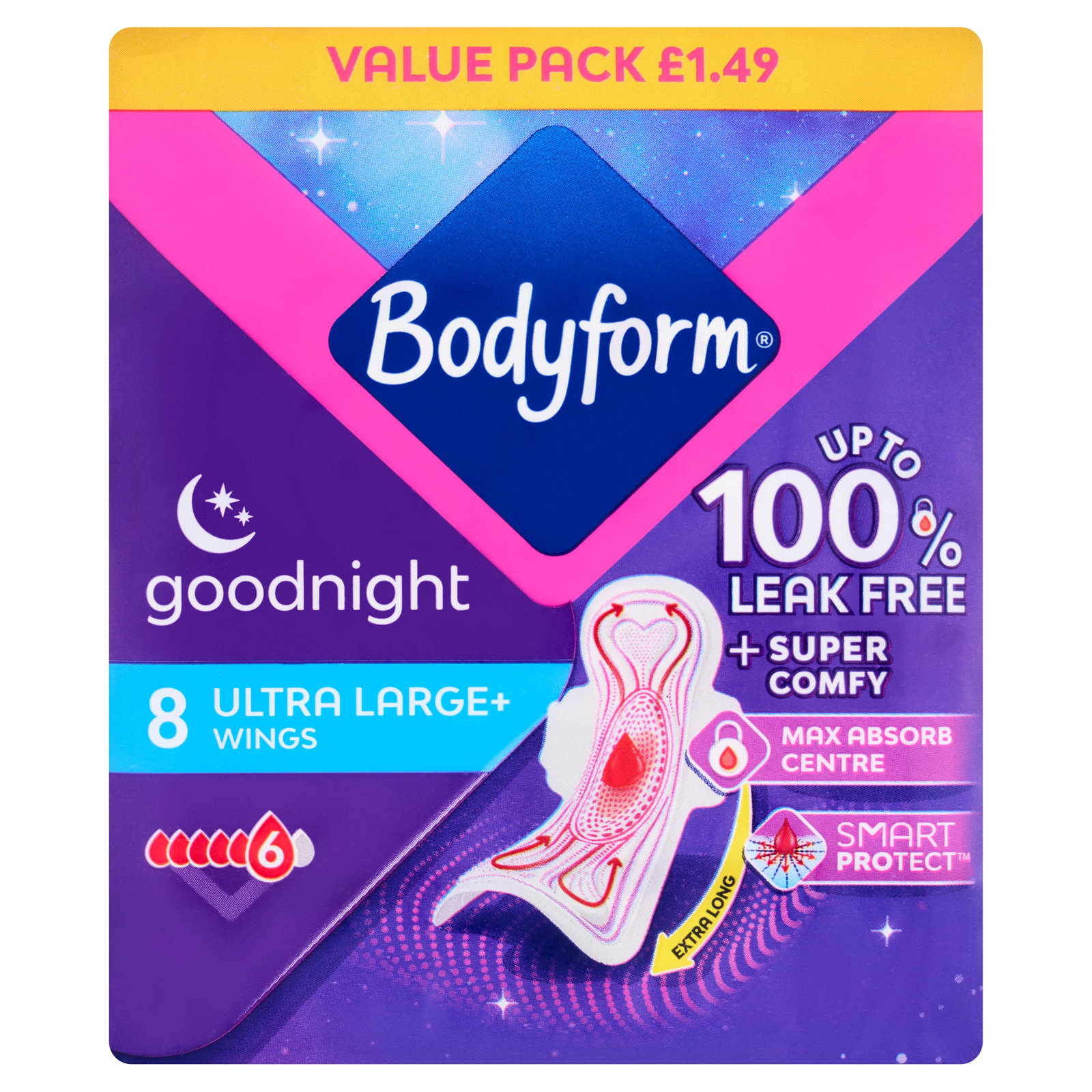 Bodyform Ultra Goodnight Large with Wings (PMP £1.49) 8pk