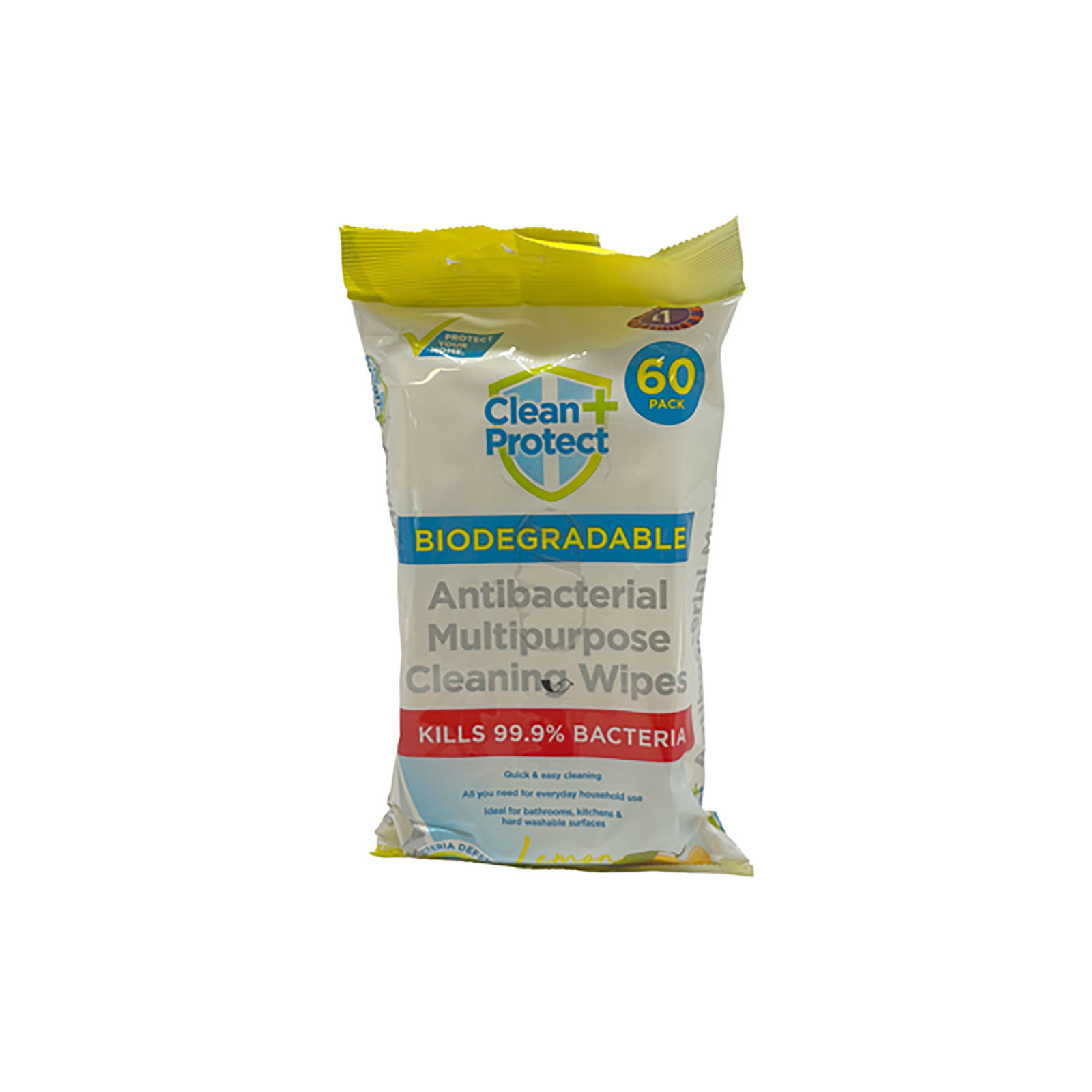 Clean & Protect Biodegradable Antibacterial Lemon Cleaning Wipes 60pk