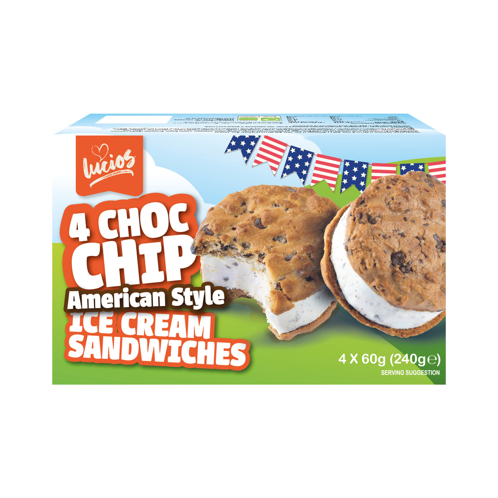 Lucio's Choc Chip Ice Cream Sandwiches 4×60g