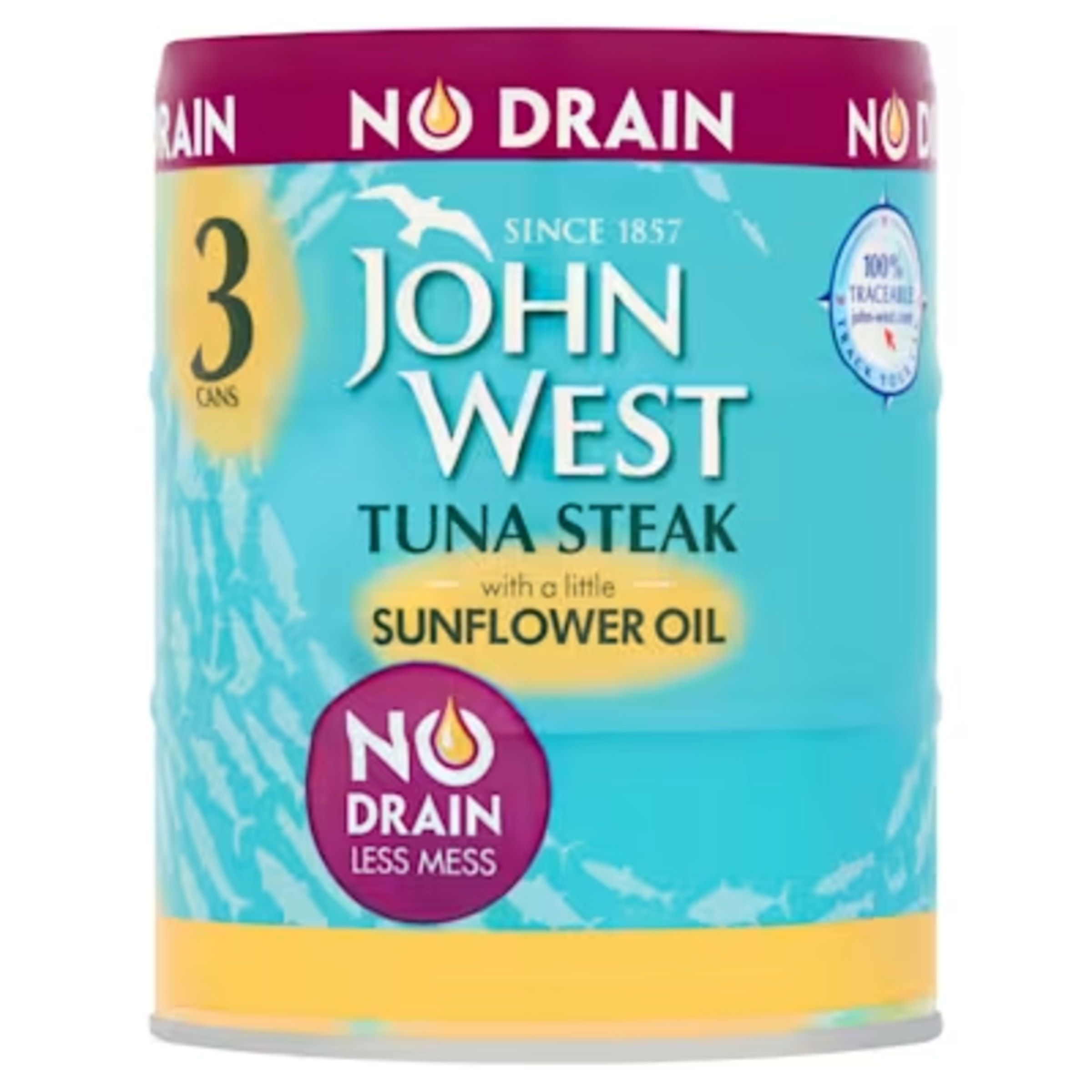 John West No Drain Tuna Steak In Sunflower Oil 3×110g