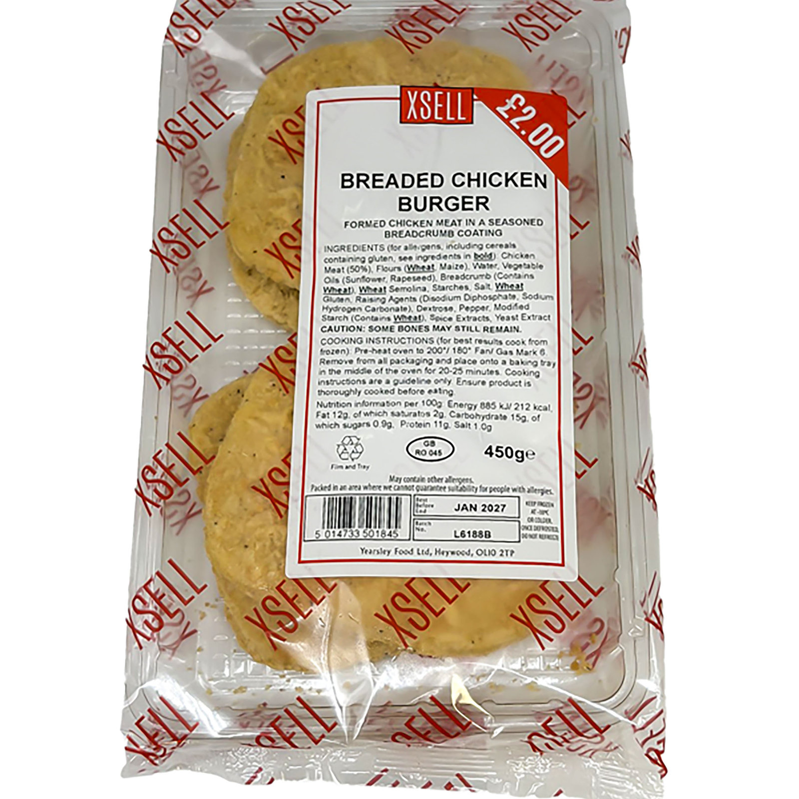 Xsell Breaded Chicken Burger (PMP £2) 450g