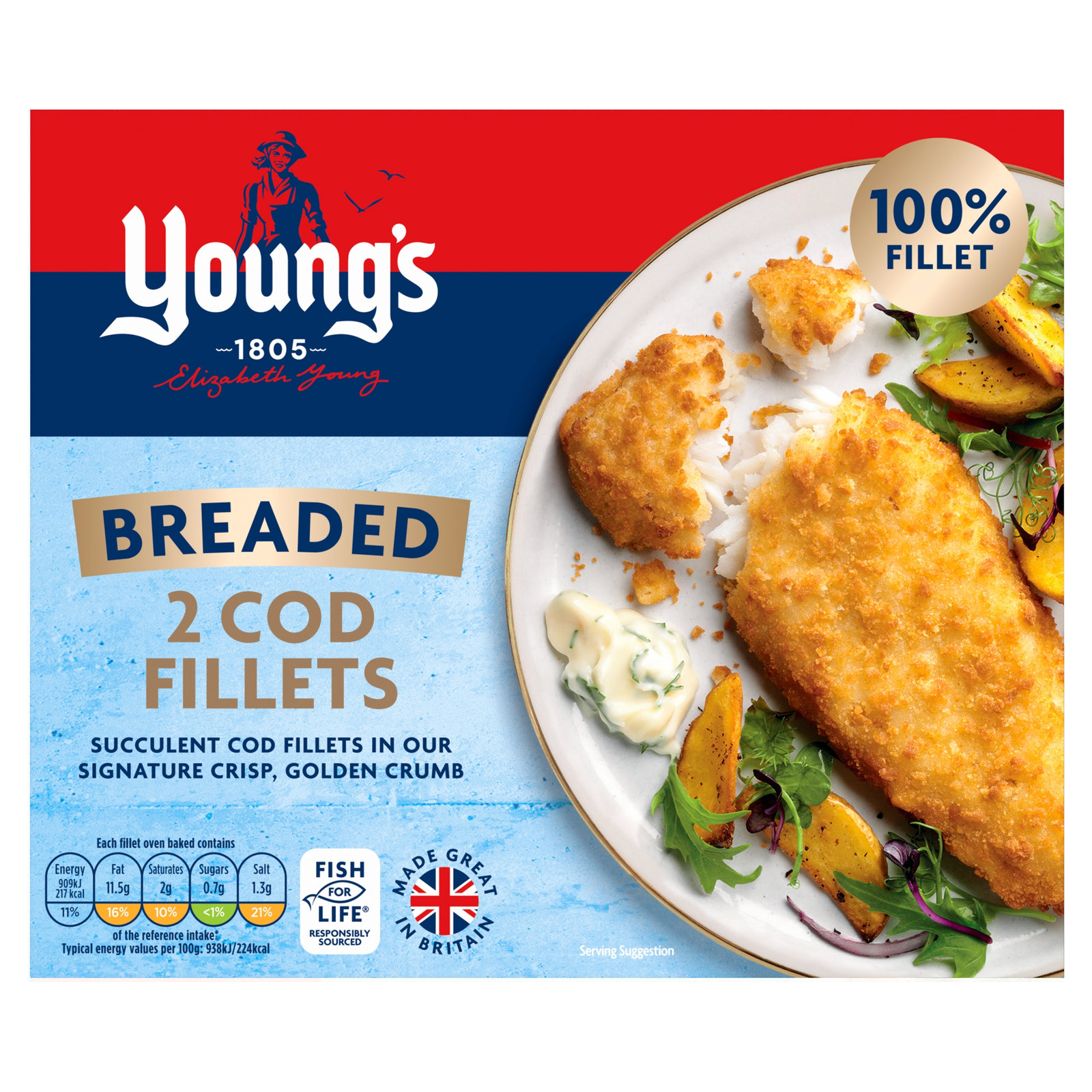 Young's Breaded 2 Cod Fillets 200g