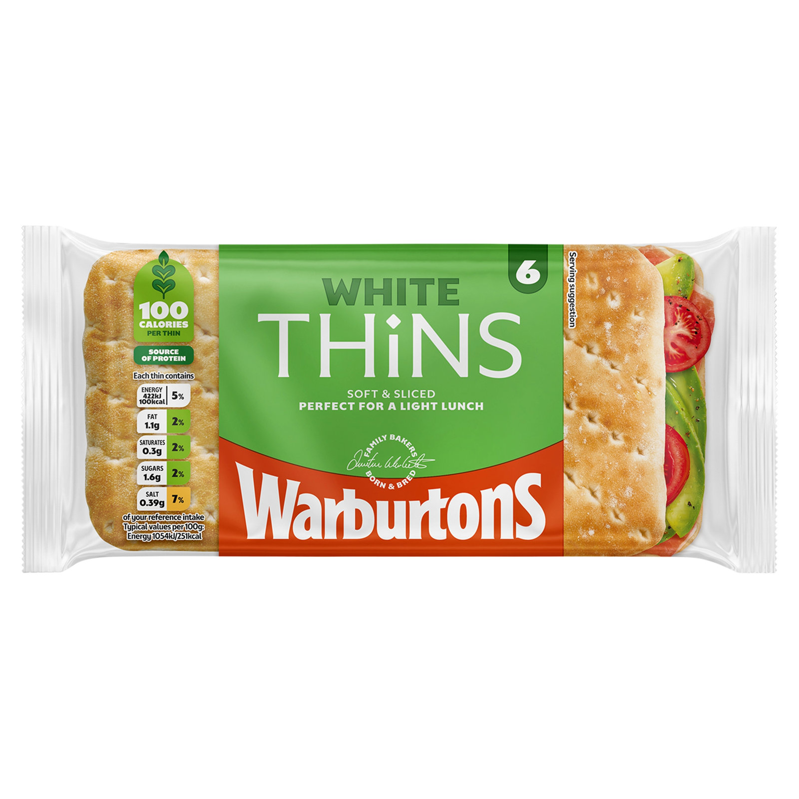 Warburtons White Sandwich Thins 6pk