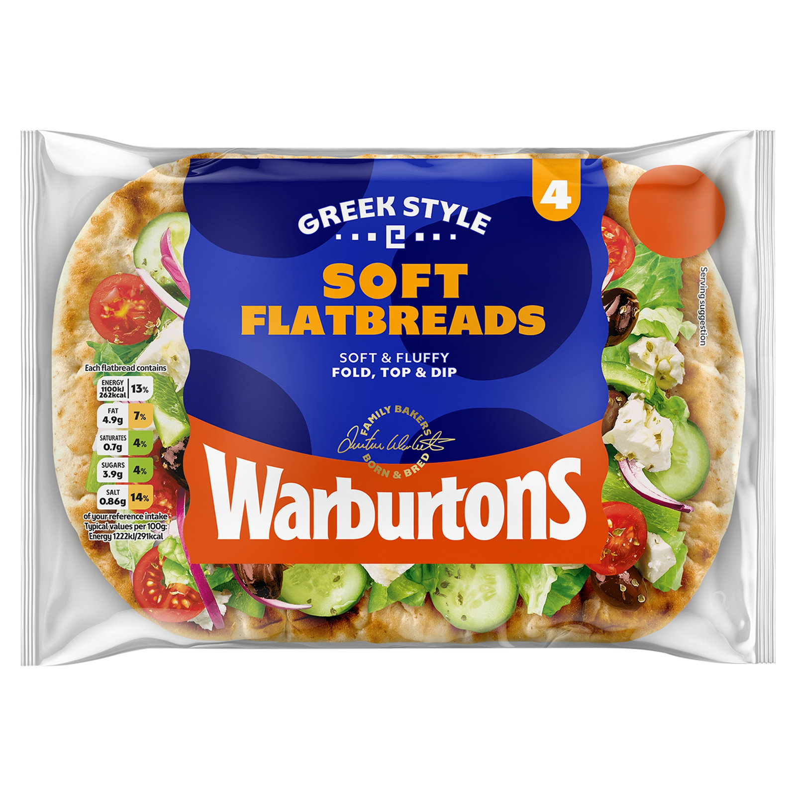 Warburtons Greek Style Soft Flatbreads 4pk