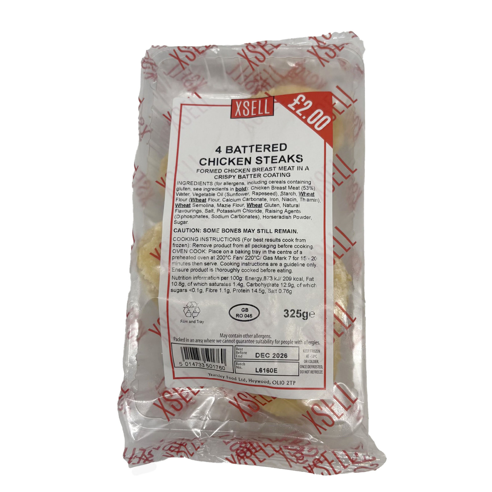 Xsell 4 Battered Chicken Steaks (£2.00) 325g