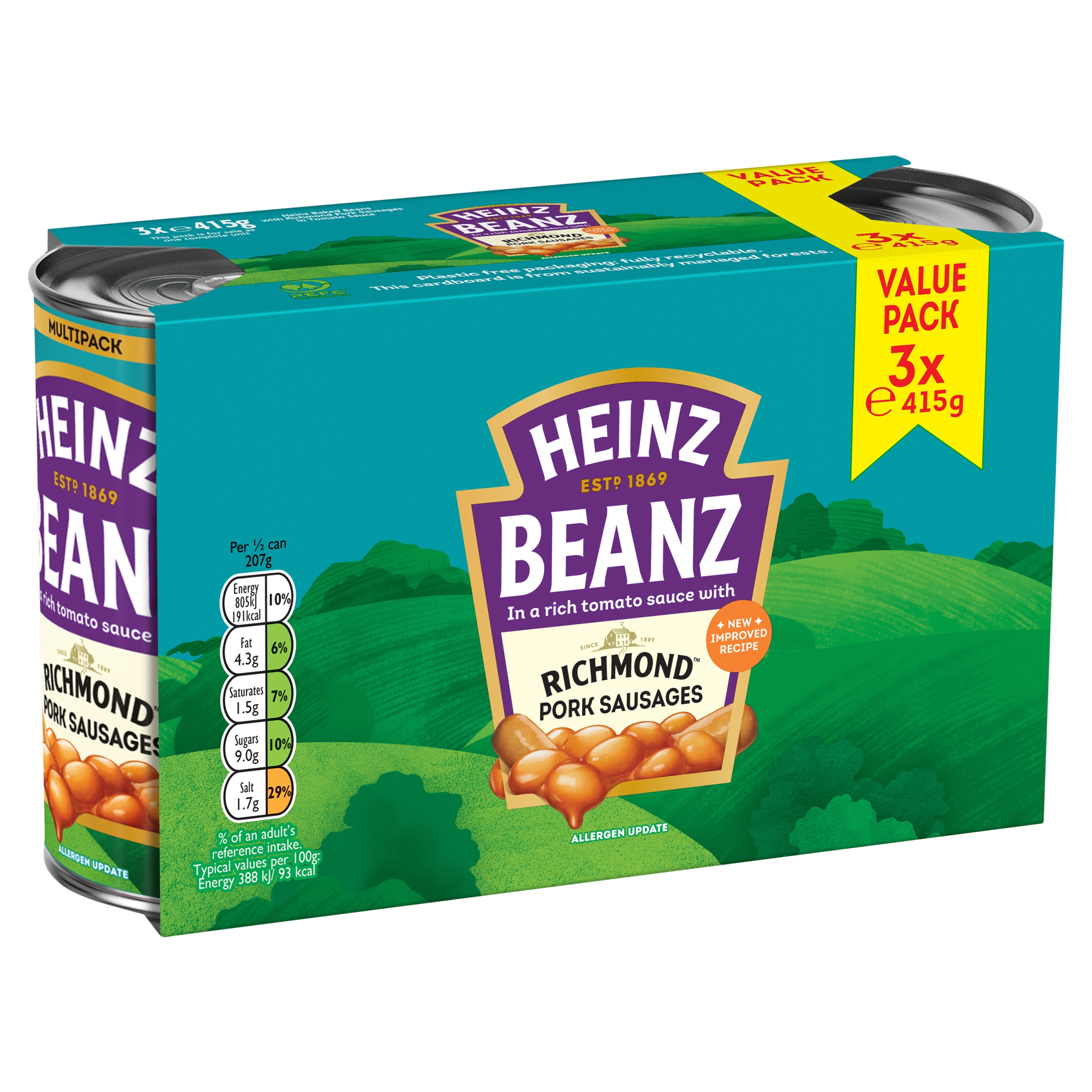 Heinz Beanz With Richmond Sausages 3×415g