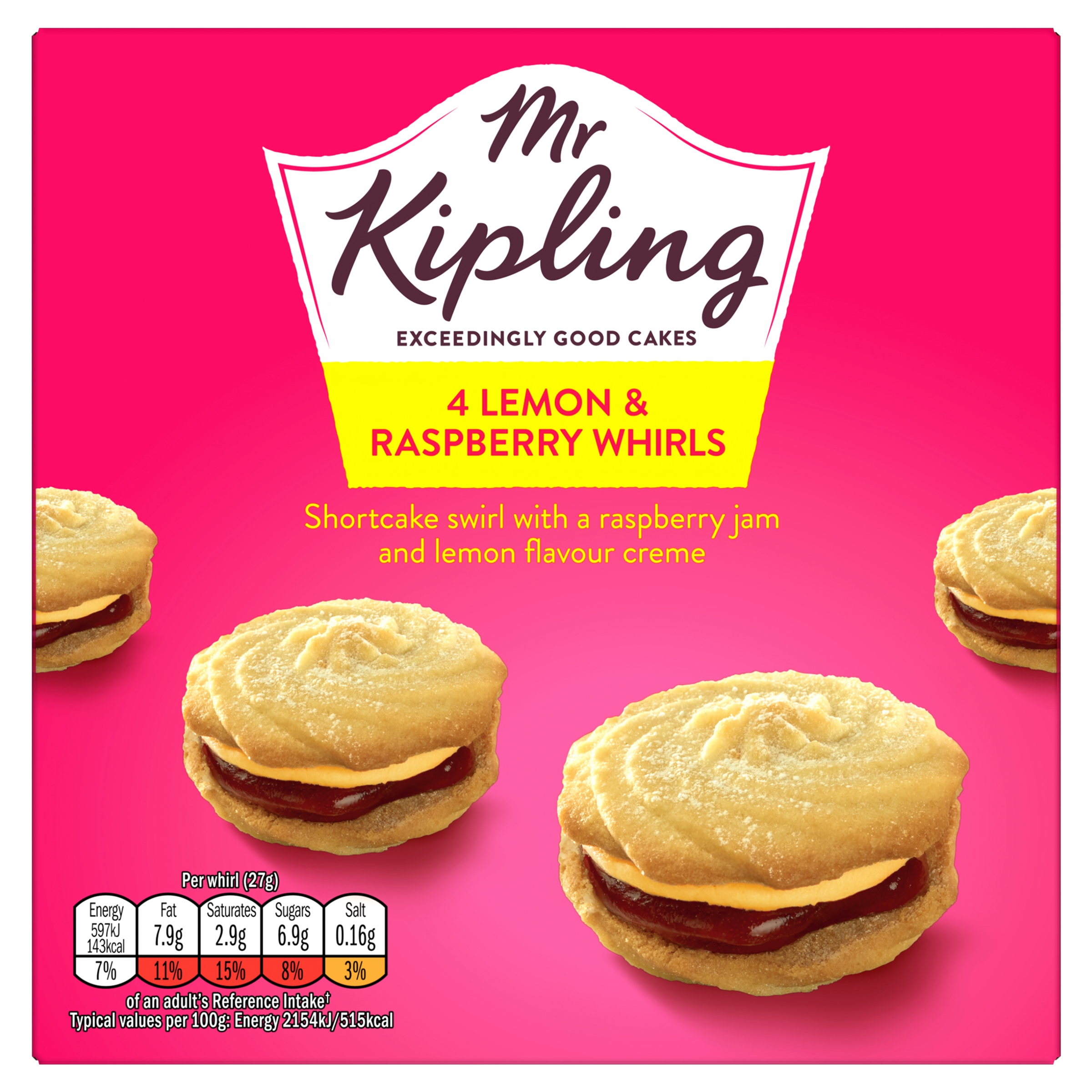 Mr Kipling Lemon & Raspberry Whirls 4pk