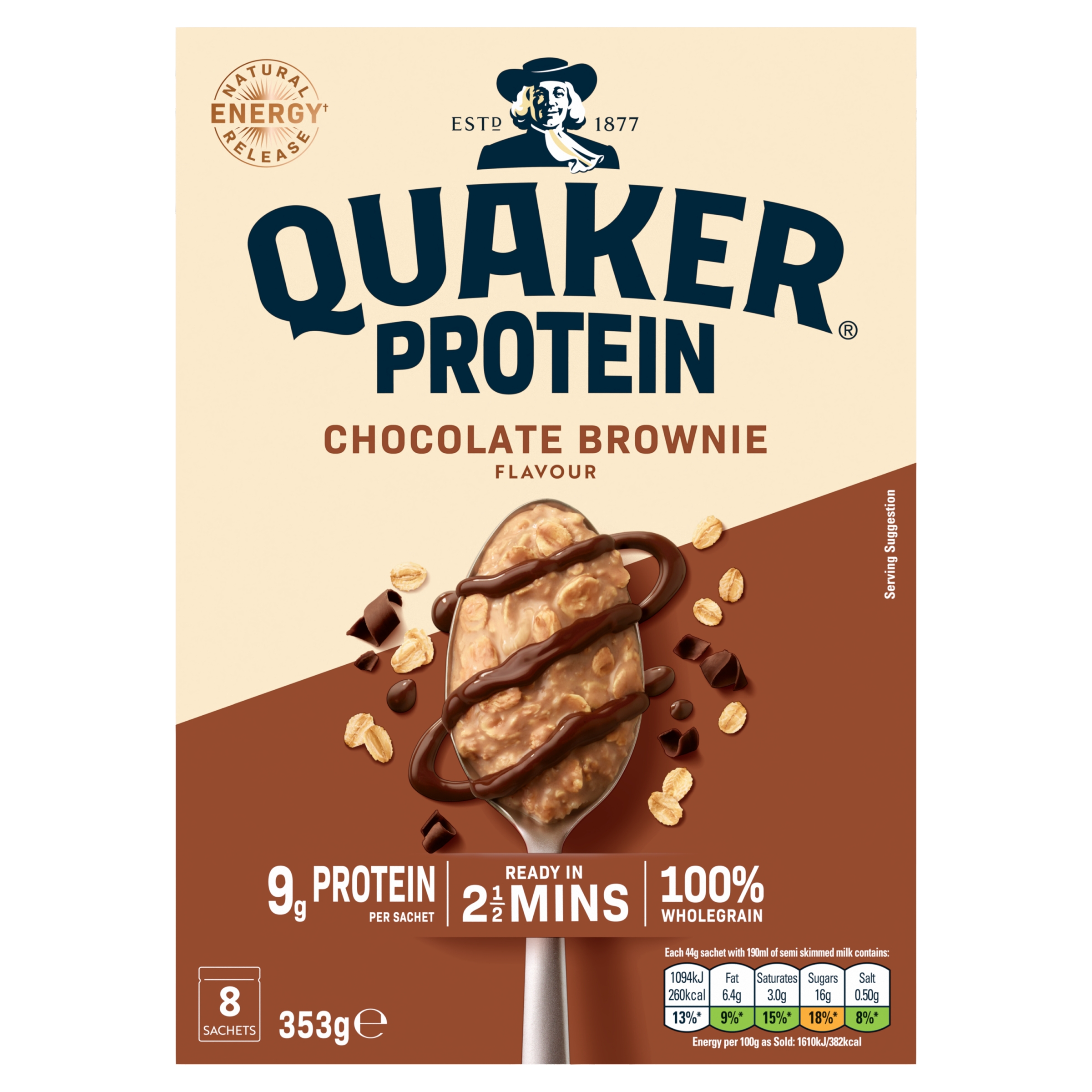 Quaker Protein Chocolate Brownie Sachets 8×44g