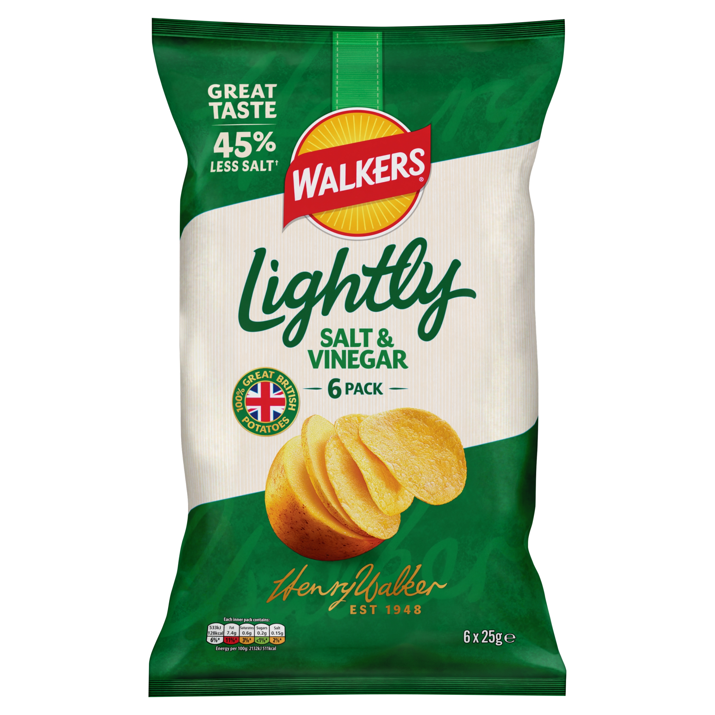 Walkers Lightly Salt & Vinegar 6×25g